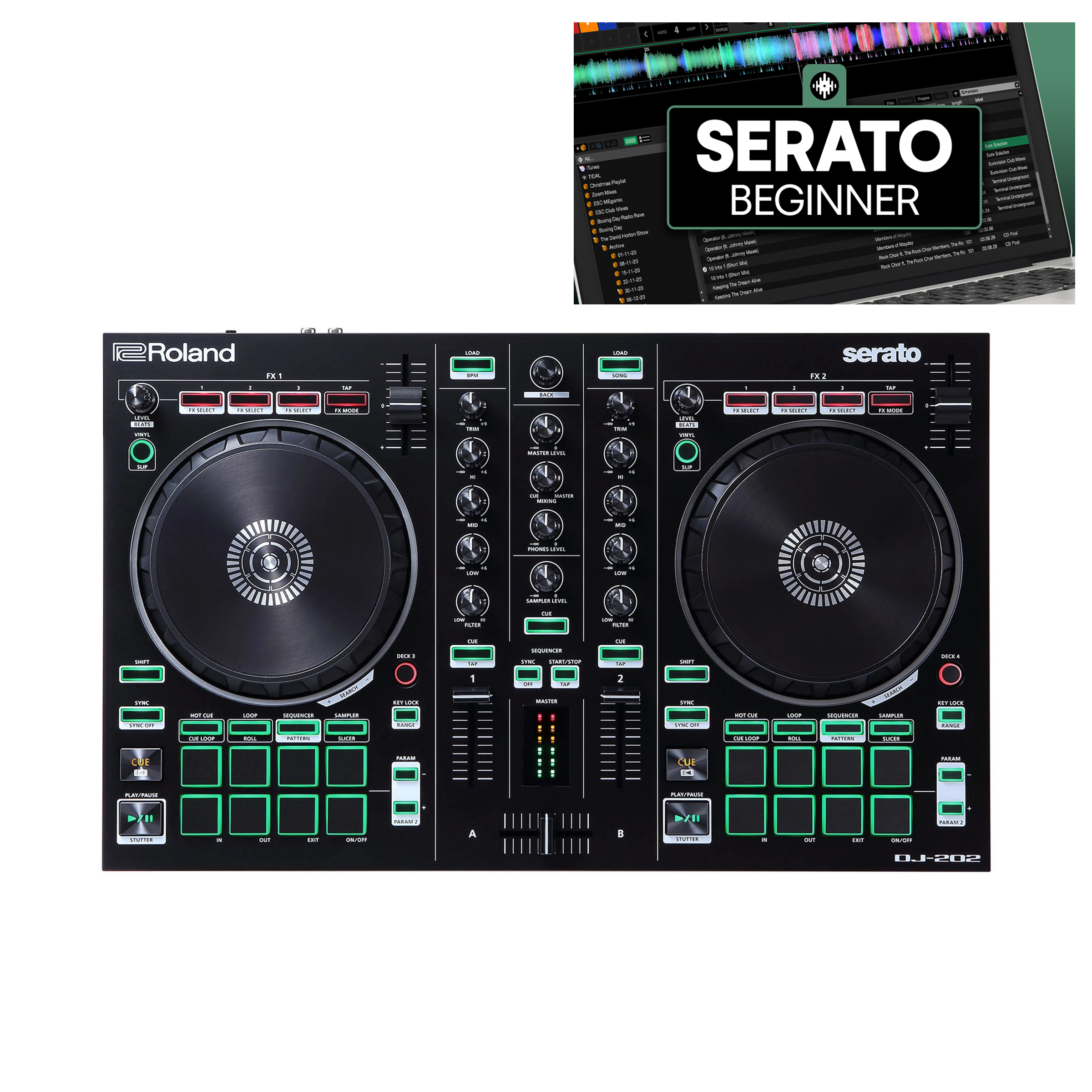 Roland DJ-202 + Crossfader Beginner Course Bundle