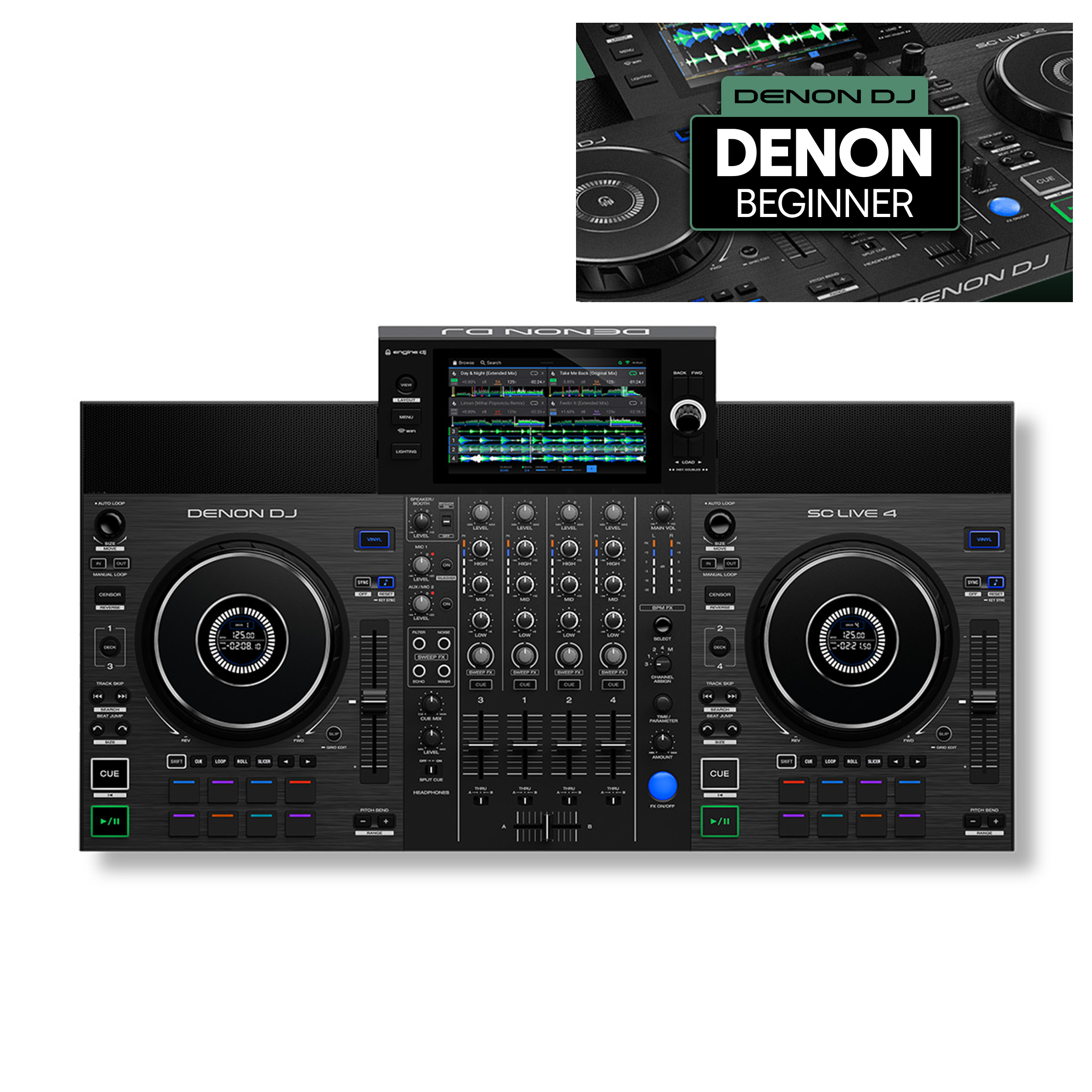 Denon DJ SC LIVE 4 + Crossfader Beginner Course Bundle