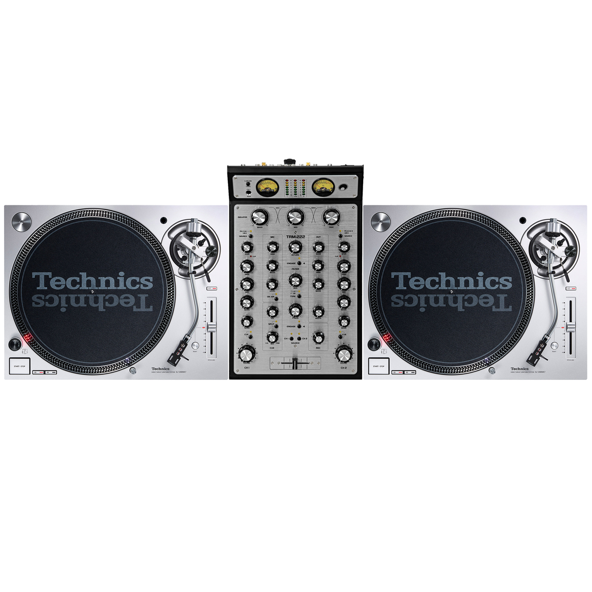 Technics SL1200 MK7 Pair + Omnitronic TRM-222 Bundle