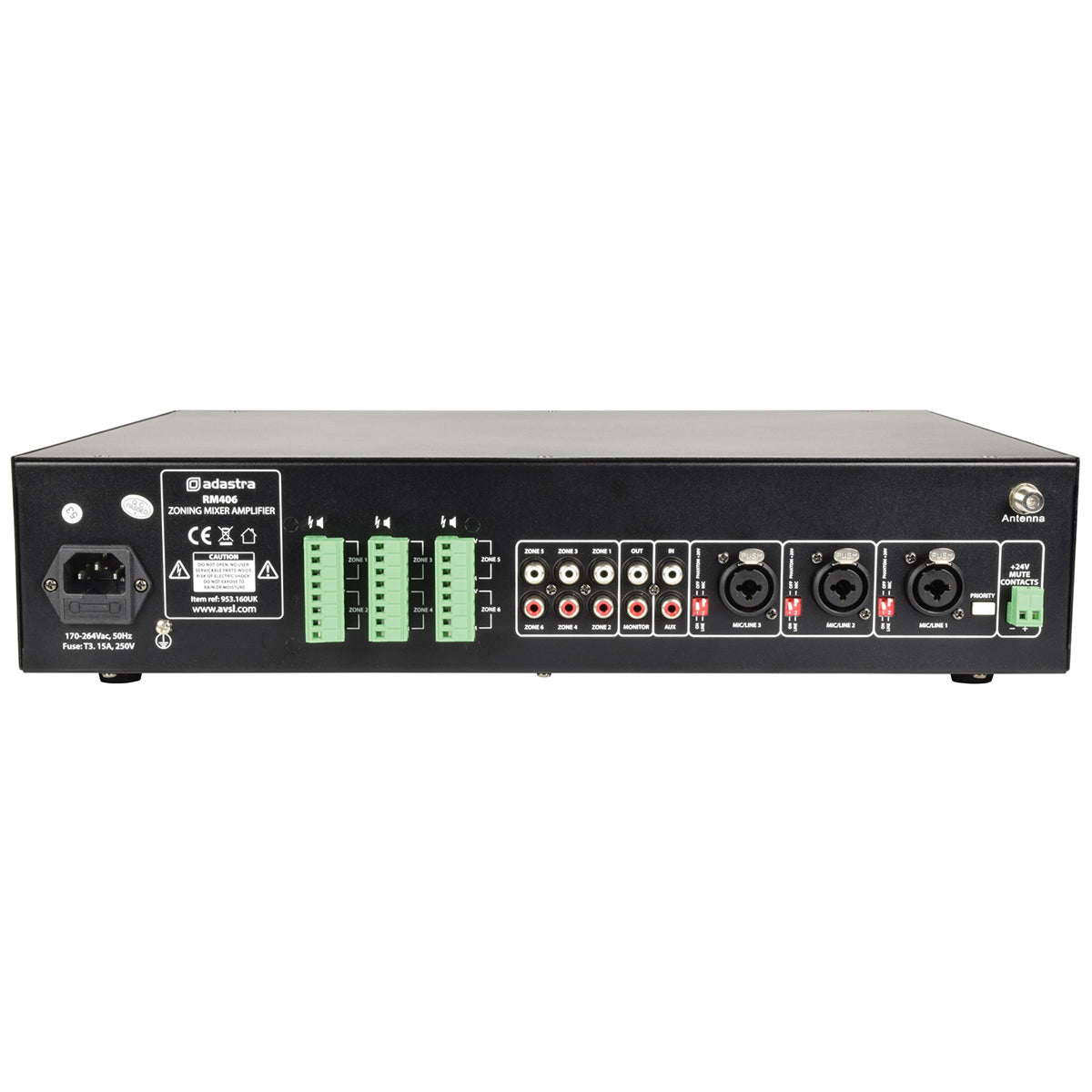 Adastra RM406 100V Mixer Amplifier 6 x 40W + USB/SD/FM/Bluetooth (953160)