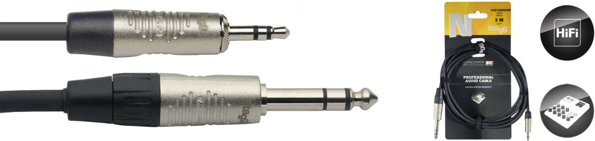 Stagg Minijack to 1/4" Stereo Jack Cable 3m