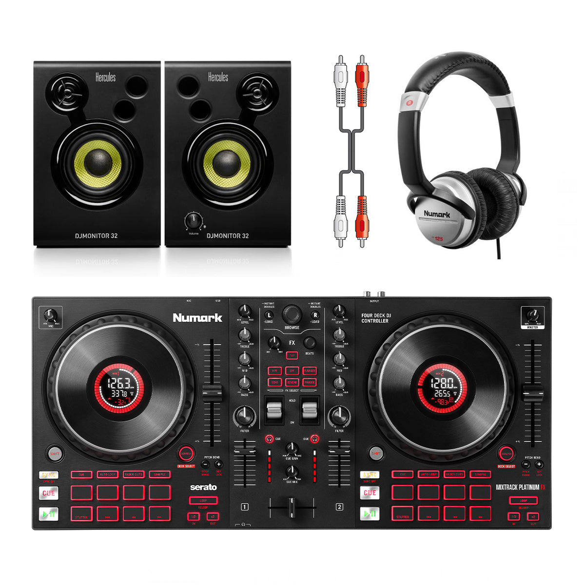 Numark Mixtrack Platinum FX + Monitor 32 + Headphones