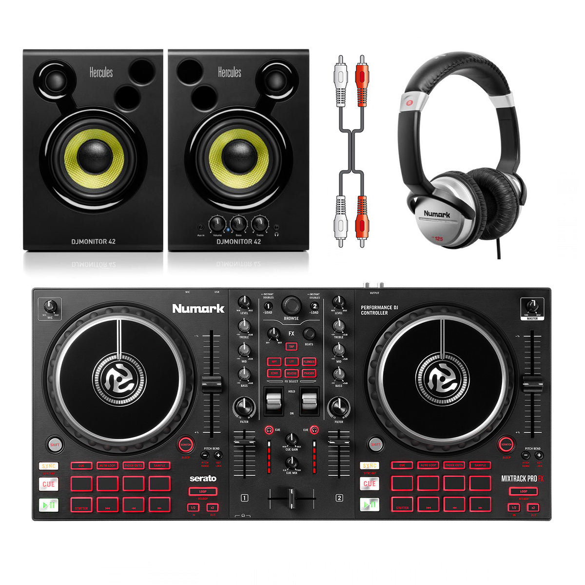 Numark Mixtrack Pro FX + Monitor 42 + Headphones