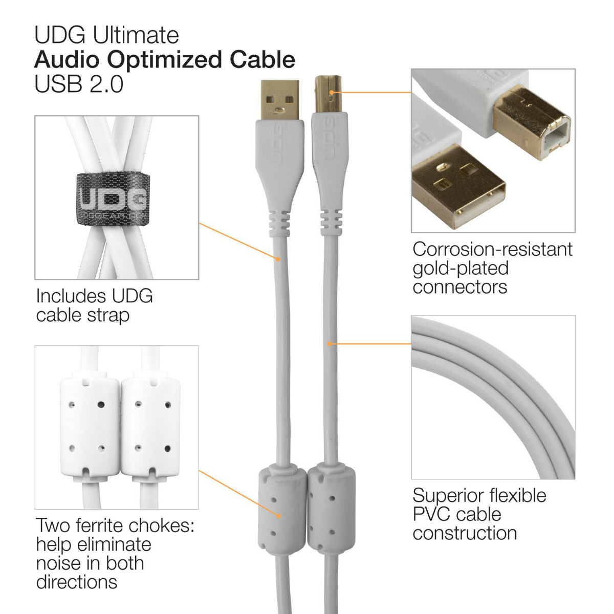 UDG USB Cable A-B 3m White Angled U95006WH